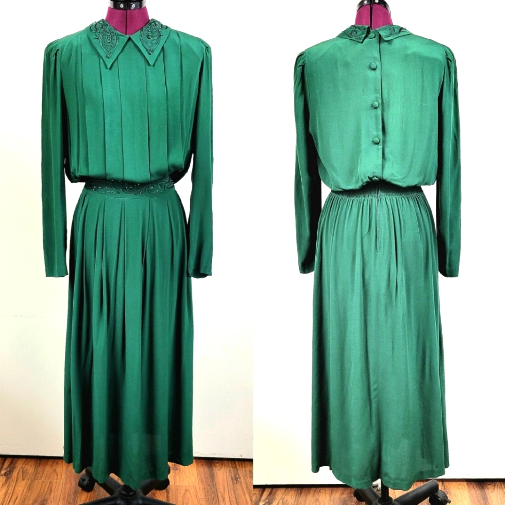 80s Karin Stevens secretary dress in teal